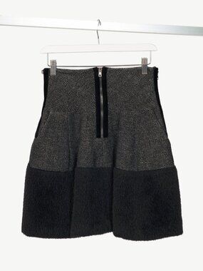 Etro Black Tweed Fur-Hem Flared Mini Skirt
